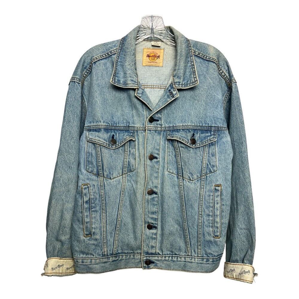 Vintage Hard Rock Cafe Denim Jean Jacket Myrtle Beach Save The Planet Size M
